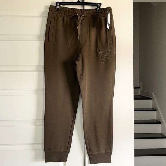 A|X Armani Exchange Men's Regular-Fit Eagle Logo Black Olive Joggers ~ Size M - Picture 4 of 11